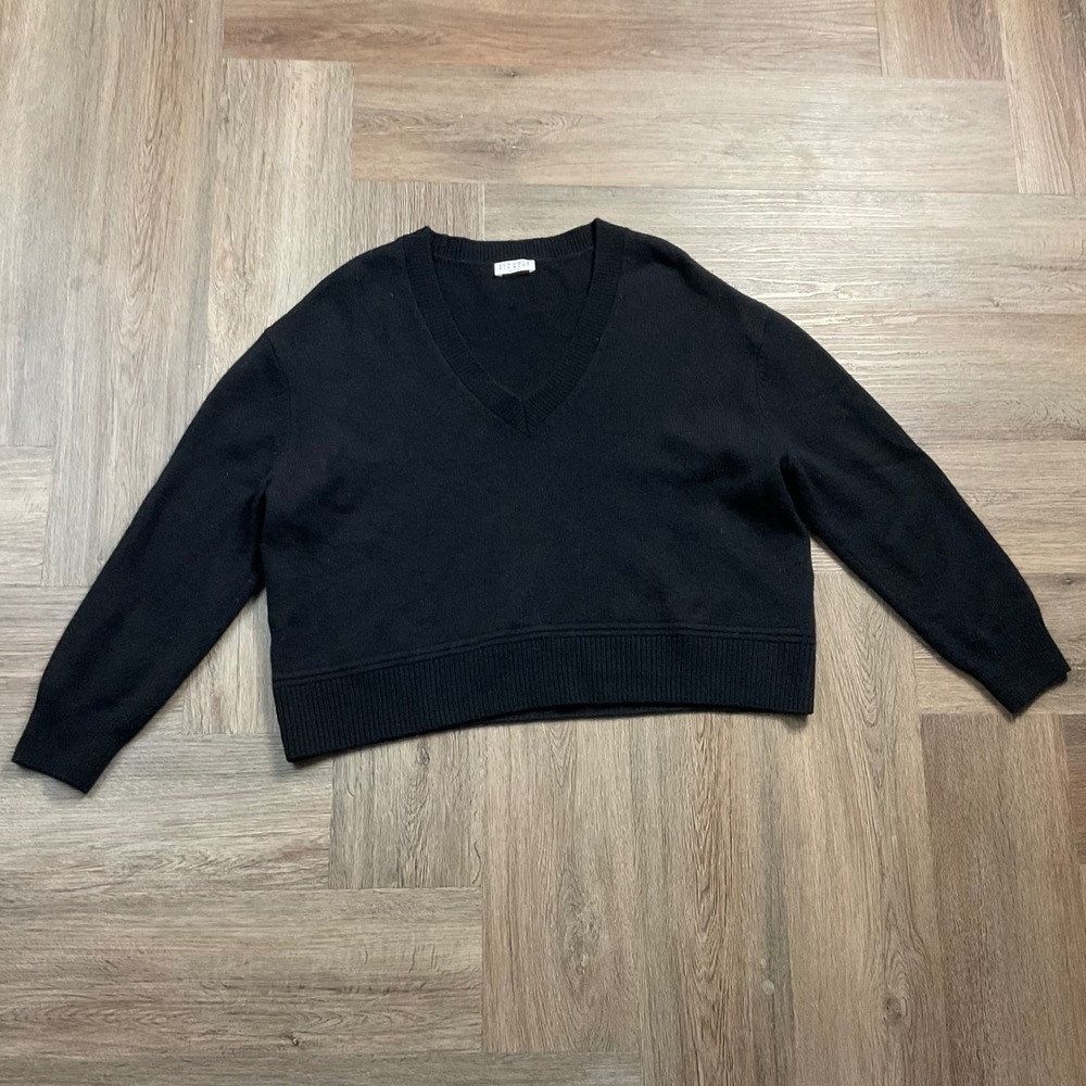 Vintage Claudie Pierlot Black Wool Cashmere V-Neck Sweater Womens Medium Black